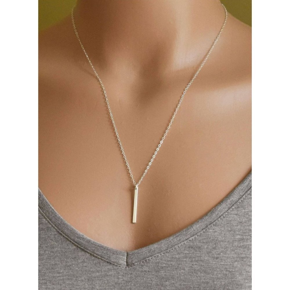 New Cute Lariat Dainty Long Thin Silver Chain Simple Y Bar Drop Necklace A0120